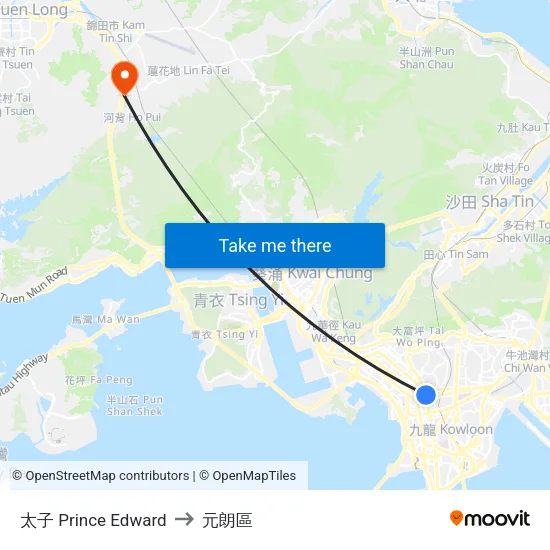 太子 Prince Edward to 元朗區 map