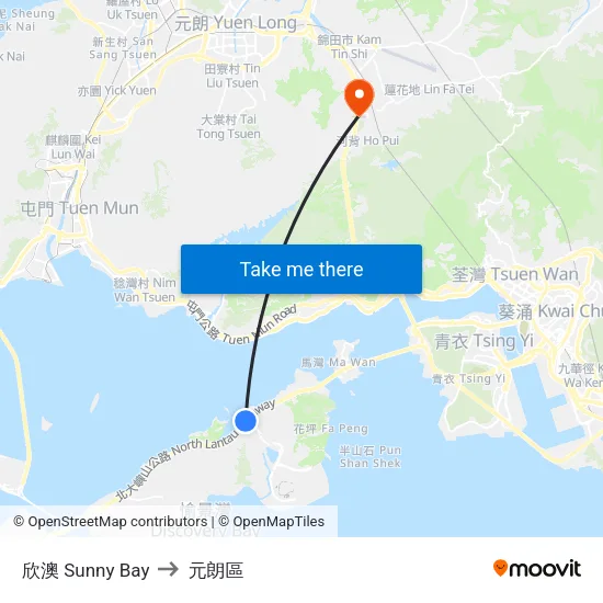 欣澳 Sunny Bay to 元朗區 map
