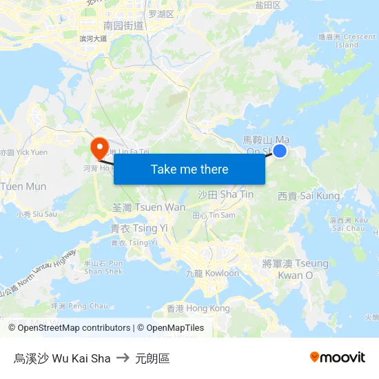 烏溪沙 Wu Kai Sha to 元朗區 map