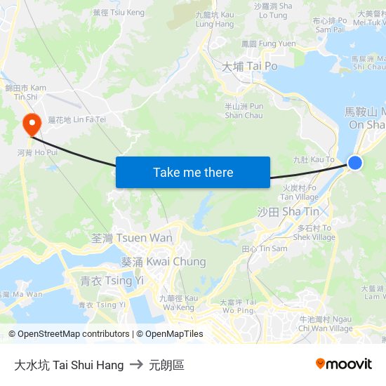 大水坑 Tai Shui Hang to 元朗區 map