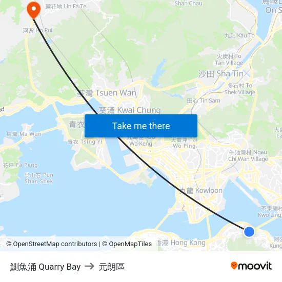 鰂魚涌 Quarry Bay to 元朗區 map