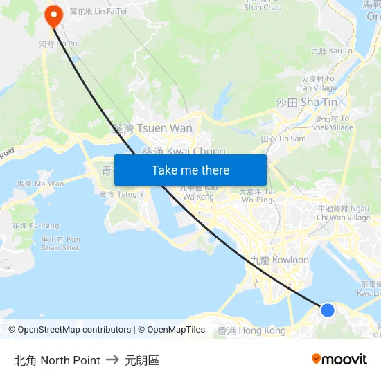 北角 North Point to 元朗區 map