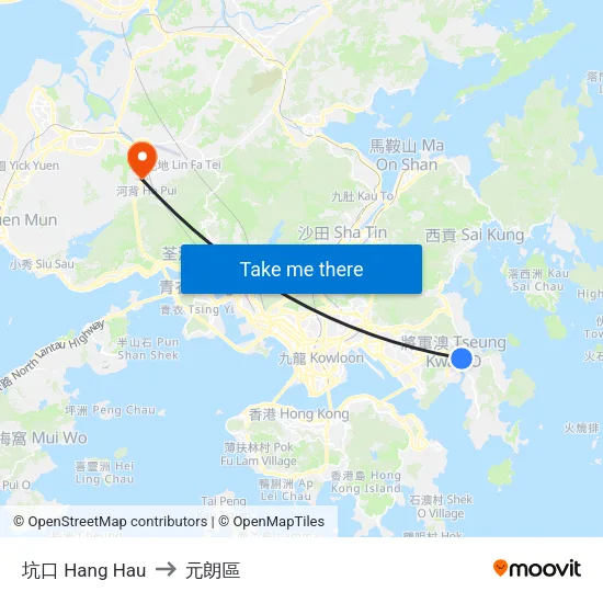 坑口 Hang Hau to 元朗區 map