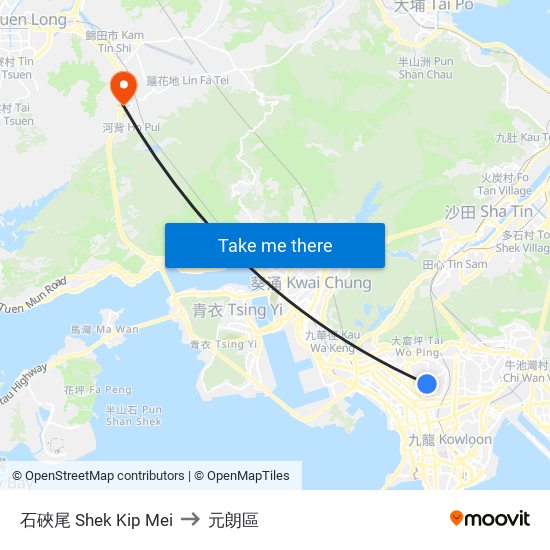 石硤尾 Shek Kip Mei to 元朗區 map