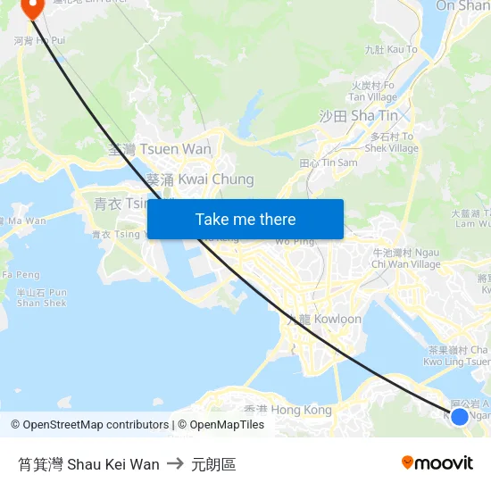 筲箕灣 Shau Kei Wan to 元朗區 map