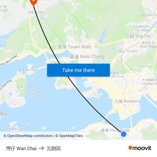 灣仔 Wan Chai to 元朗區 map