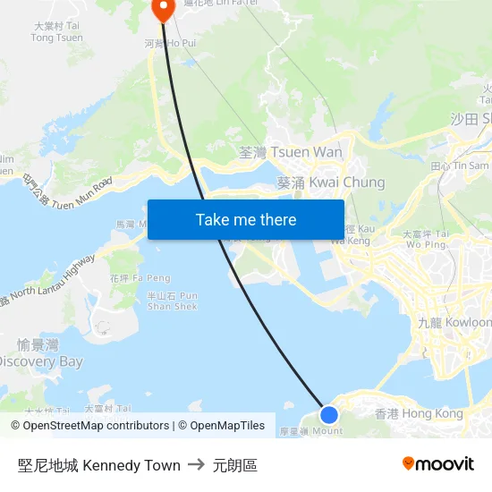 堅尼地城 Kennedy Town to 元朗區 map