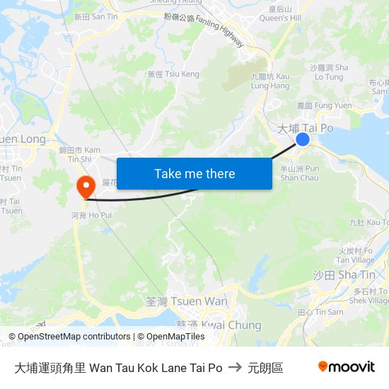 大埔運頭角里 Wan Tau Kok Lane Tai Po to 元朗區 map