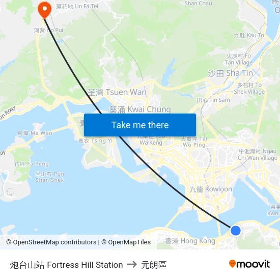炮台山站 Fortress Hill Station to 元朗區 map
