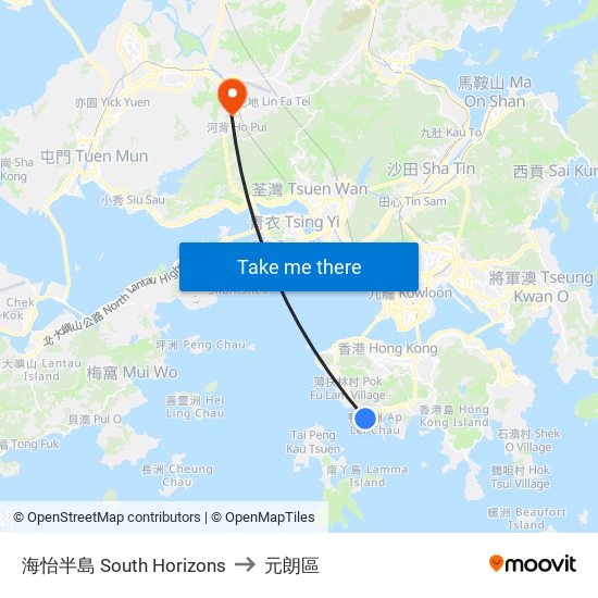 海怡半島 South Horizons to 元朗區 map
