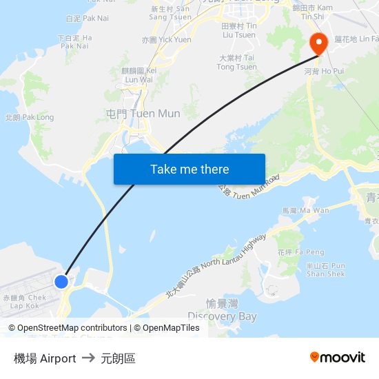 機場 Airport to 元朗區 map