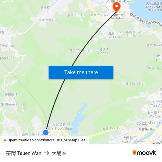 荃灣 Tsuen Wan to 大埔區 map