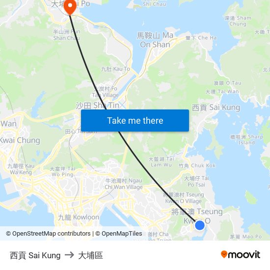 西貢 Sai Kung to 大埔區 map