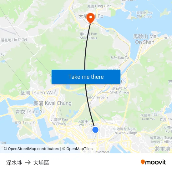 深水埗 to 大埔區 map
