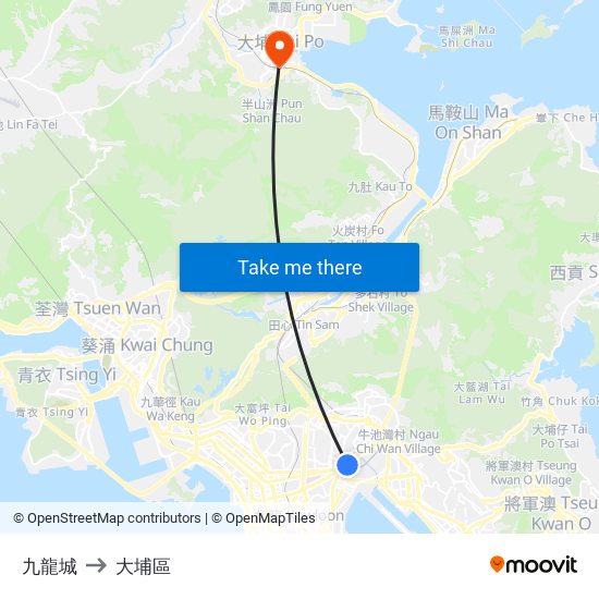 九龍城 to 大埔區 map