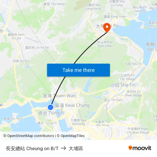 長安總站 Cheung on B/T to 大埔區 map