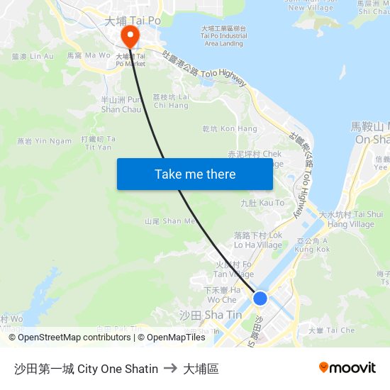 沙田第一城 City One Shatin to 大埔區 map