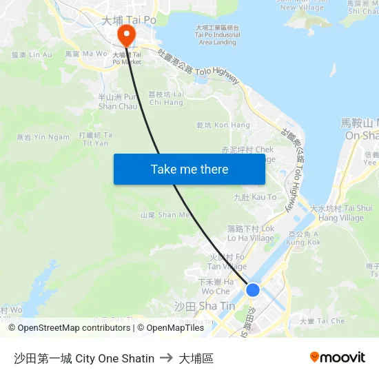 沙田第一城 City One Shatin to 大埔區 map