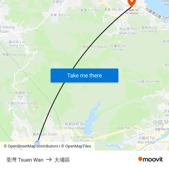 荃灣 Tsuen Wan to 大埔區 map