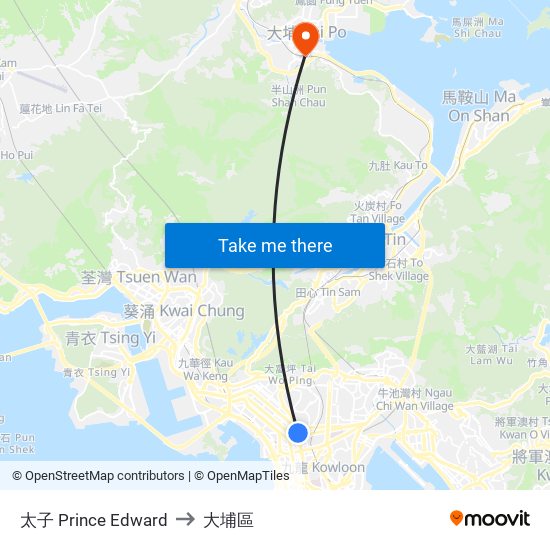 太子 Prince Edward to 大埔區 map