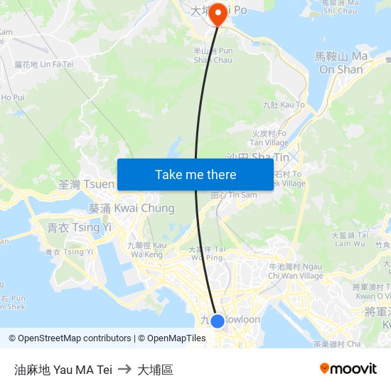 油麻地 Yau MA Tei to 大埔區 map