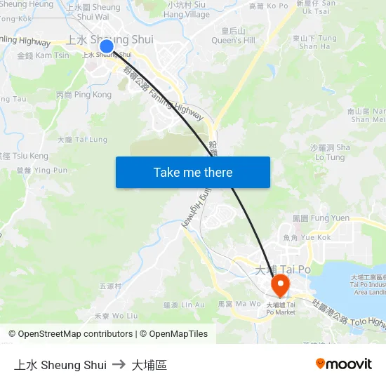 上水 Sheung Shui to 大埔區 map