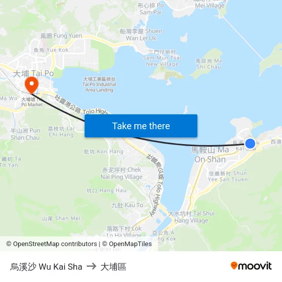 烏溪沙 Wu Kai Sha to 大埔區 map