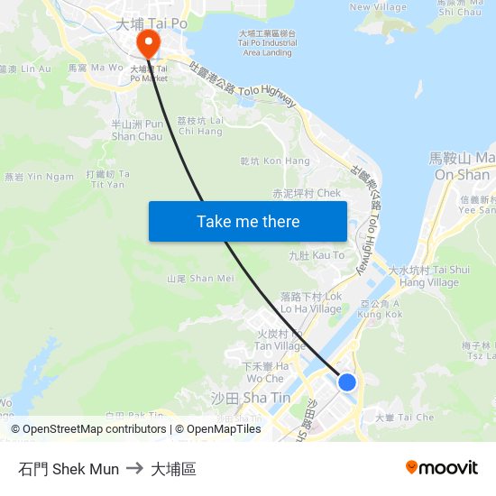 石門 Shek Mun to 大埔區 map