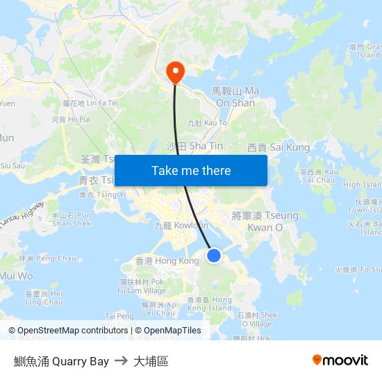 鰂魚涌 Quarry Bay to 大埔區 map