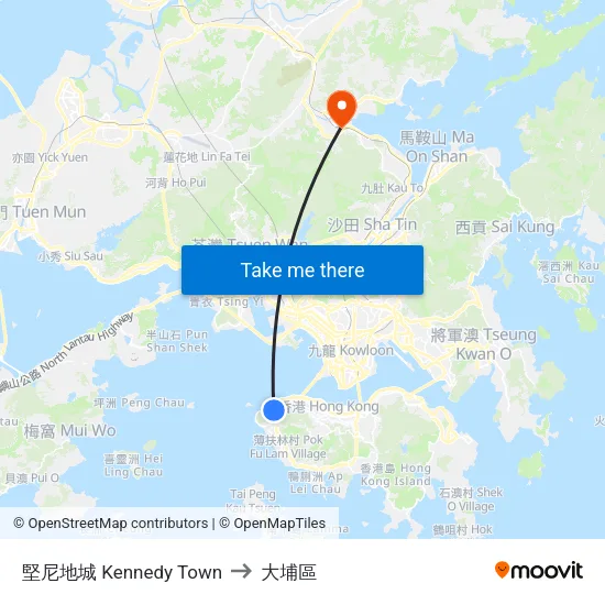 堅尼地城 Kennedy Town to 大埔區 map