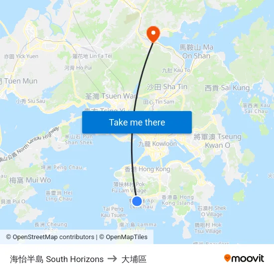 海怡半島 South Horizons to 大埔區 map
