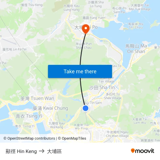 顯徑 Hin Keng to 大埔區 map