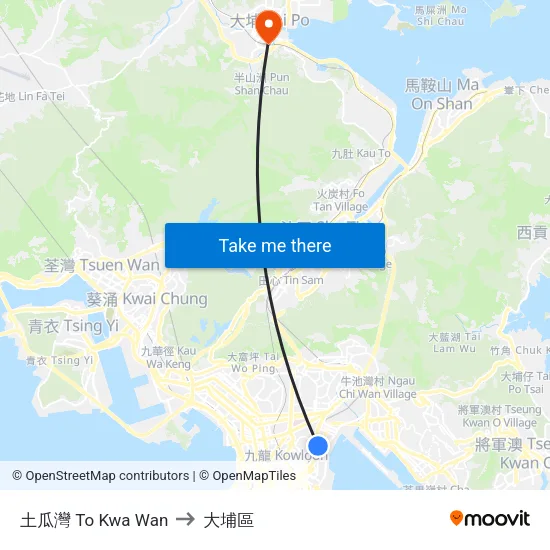 土瓜灣 To Kwa Wan to 大埔區 map