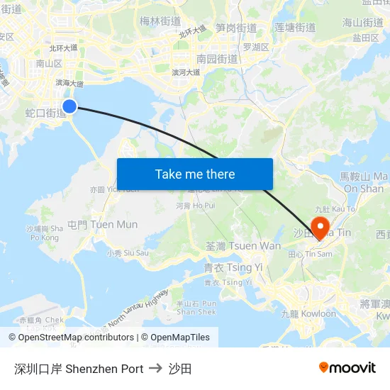 深圳口岸 Shenzhen Port to 沙田 map