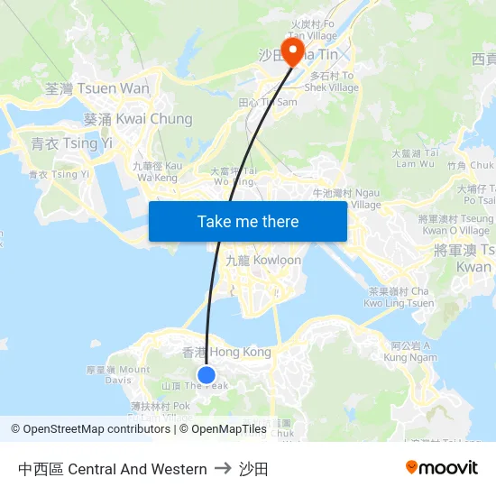 中西區 Central And Western to 沙田 map