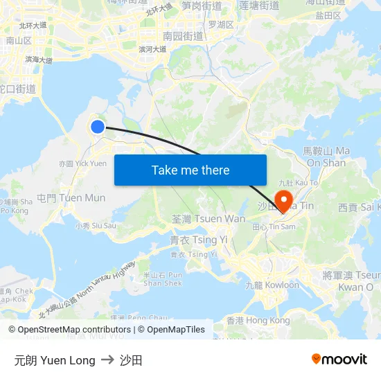 元朗 Yuen Long to 沙田 map