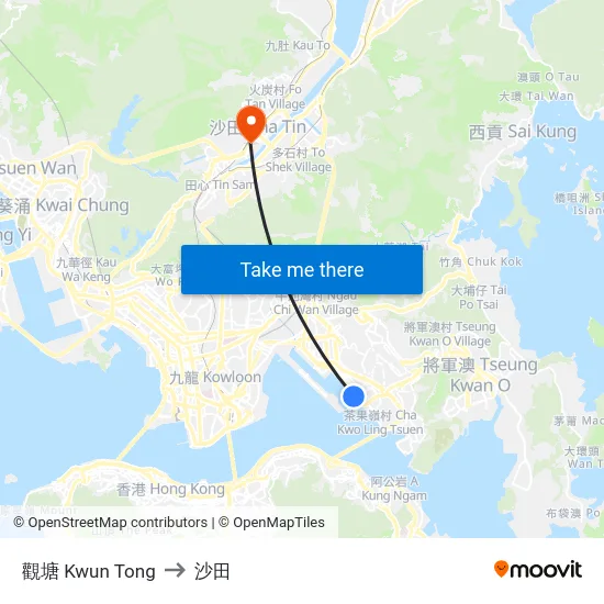 觀塘 Kwun Tong to 沙田 map