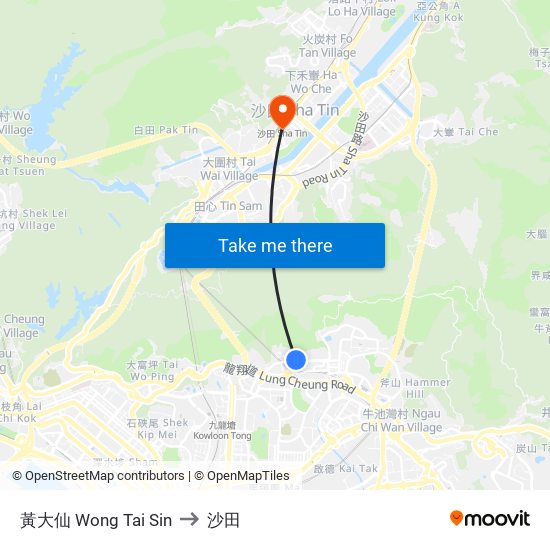 黃大仙 Wong Tai Sin to 黃大仙 Wong Tai Sin map