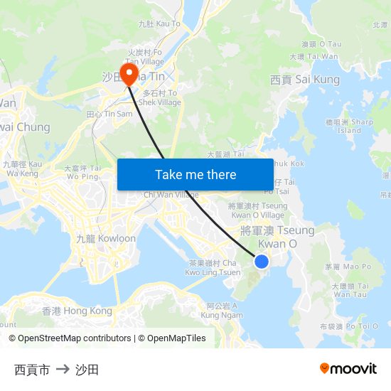 西貢市 to 沙田 map