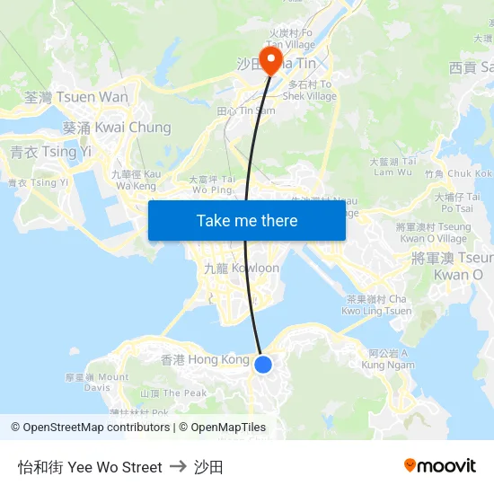 怡和街 Yee Wo Street to 沙田 map