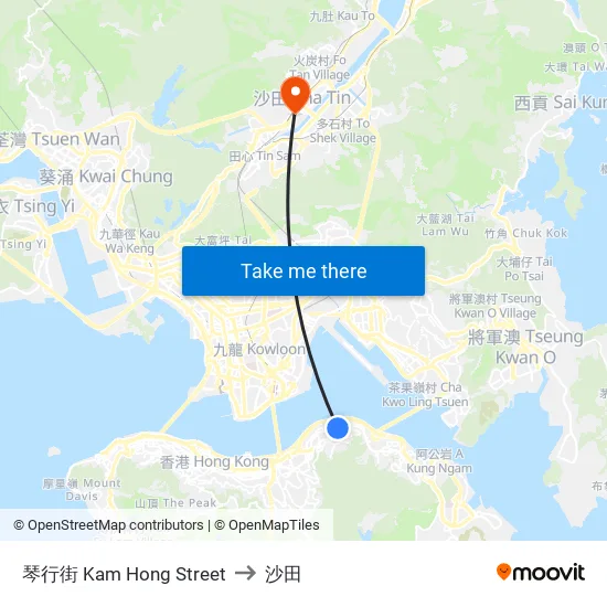 琴行街 Kam Hong Street to 沙田 map