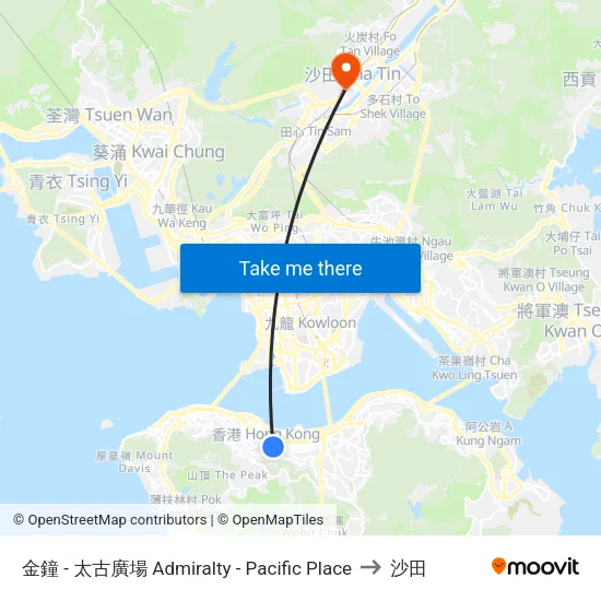 金鐘 - 太古廣場 Admiralty - Pacific Place to 沙田 map