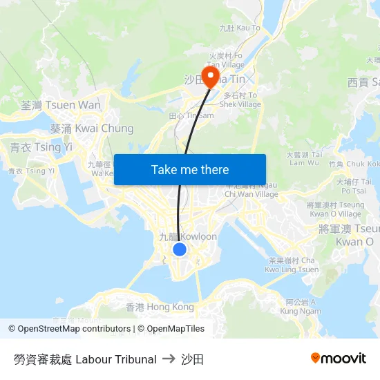 勞資審裁處 Labour Tribunal to 沙田 map