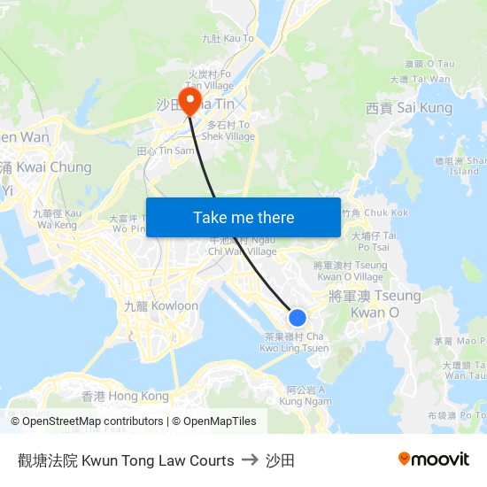 觀塘法院 Kwun Tong Law Courts to 沙田 map