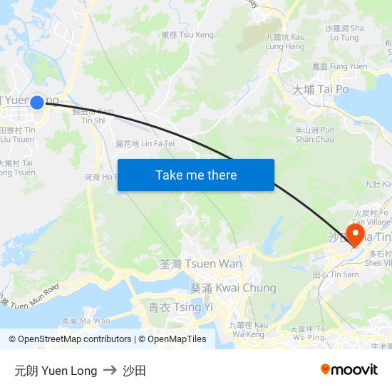 元朗 Yuen Long to 沙田 map