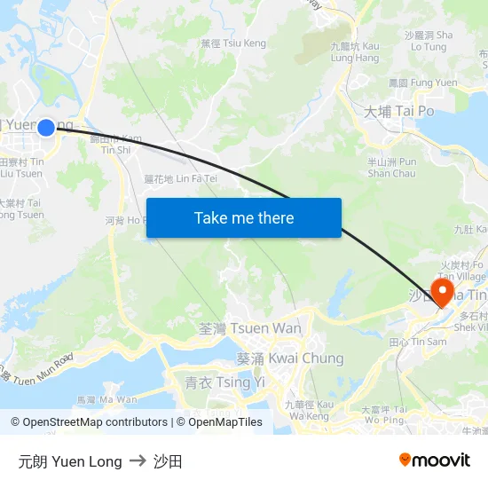 元朗 Yuen Long to 沙田 map