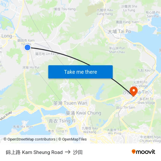 錦上路 Kam Sheung Road to 沙田 map