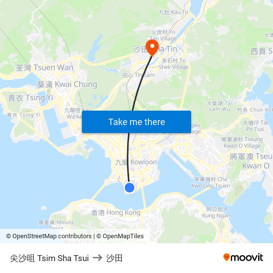尖沙咀 Tsim Sha Tsui to 沙田 map