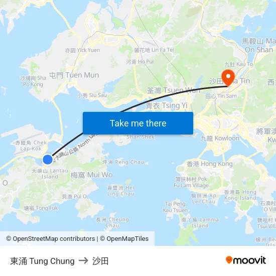 東涌 Tung Chung to 沙田 map