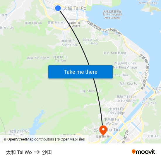 太和 Tai Wo to 沙田 map